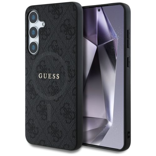 Guess Leather 4G Colored Ring Classic Logo MagSafe Samsung Galaxy S25+ kemény hátlap tok, fekete