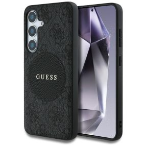   Guess 4G Round Patch Classic Logo Samsung Galaxy S25 MagSafe kemény hátlap tok, fekete