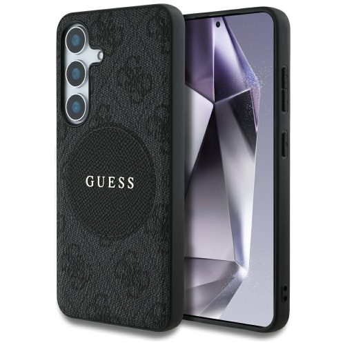 Guess 4G Round Patch Classic Logo Samsung Galaxy S25 MagSafe kemény hátlap tok, fekete