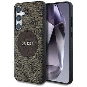   Guess 4G Round Patch Classic Logo Samsung Galaxy S25 MagSafe kemény hátlap tok, barna