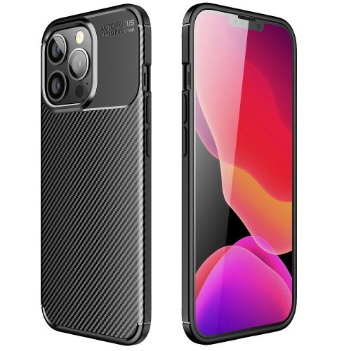 Forcell Carbon Premium Apple iPhone 17e / iPhone 16e karbon mintás szilikon tok, fekete