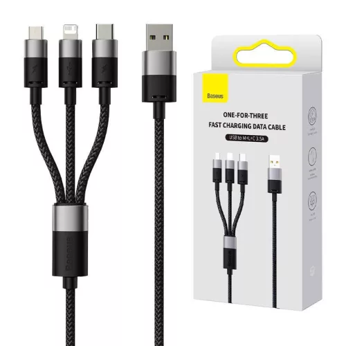 Baseus StarSpeed 3 az 1-ben töltőkábel USB - USB-C + Micro + Lightning, 3,5A, 1.2m, fekete