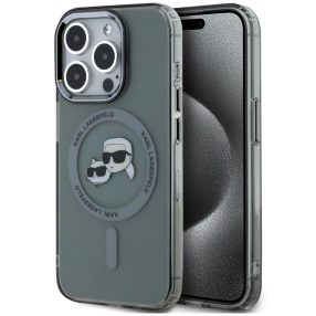   Karl Lagerfeld IML Karl & Choupette Metal Frame iPhone 15 Pro Max MagSafe tok, fekete