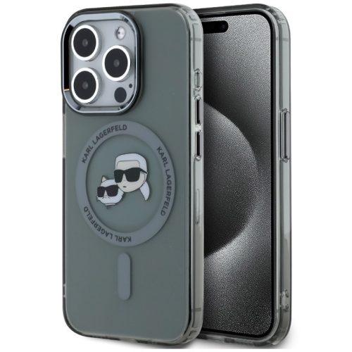 Karl Lagerfeld IML Karl & Choupette Metal Frame iPhone 15 Pro Max MagSafe tok, fekete