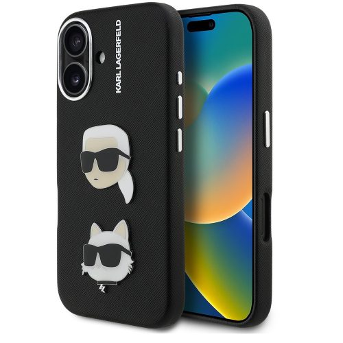 Karl Lagerfeld Grained PU K&CH Heads iPhone 16 hátlap tok, fekete