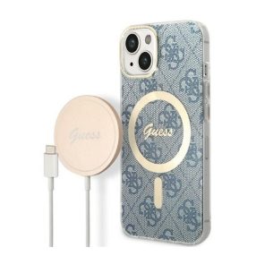   Guess 4G Print MagSafe Apple iPhone 14 Plus hátlap tok, kék + MagSafe töltő