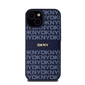   DKNY PU Leather Repeat Pattern Tonal Stripe Apple iPhone 15 hátlap tok, kék