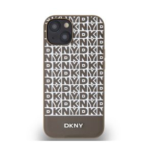   DKNY PU Leather Repeat Pattern Bottom Stripe Apple iPhone 15 Magsafe kompatibilis hátlap tok, barna