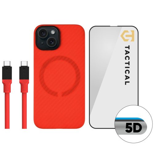 Tactical MagForce Aramid Limited Edition Apple iPhone 15 tok / üvegfólia / töltőkábel szett, piros