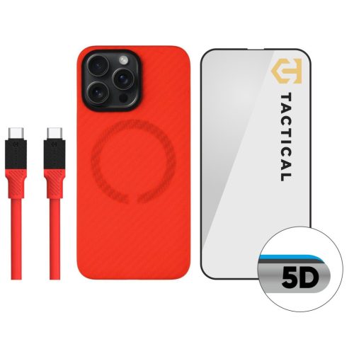 Tactical MagForce Aramid Limited Edition Apple iPhone 16 Pro Max tok / üvegfólia / töltőkábel szett, piros