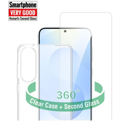 4smarts 360° Protection Samsung Galaxy S25 Edge kijelzővédő üvegfólia / szilikon tok szett, átlátszó