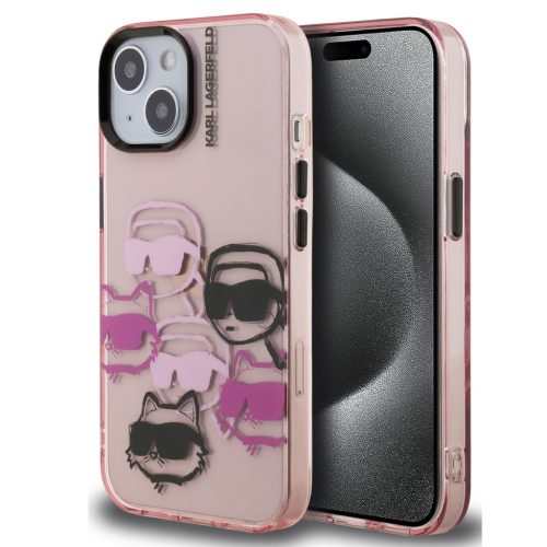 Karl Lagerfeld IML Multi K&CH Heads iPhone 15 hátlap tok, rózsaszín