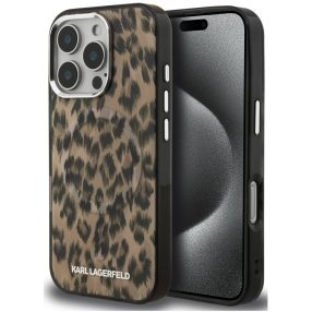   Karl Lagerfeld IML Leopard iPhone 16 Pro MagSafe kompatibilis leopárd mintás hátlap tok, barna