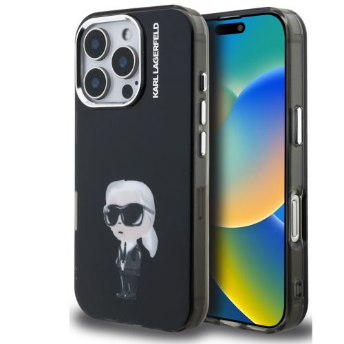 Karl Lagerfeld IML Aquarelle Karl iPhone 16 Pro Max hátlap tok, fekete