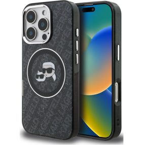   Karl Lagerfeld IML K&CH Heads Repeated Logo iPhone 16 Pro MagSafe kompatibilis hátlap tok, fekete