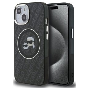  Karl Lagerfeld IML K&CH Heads Repeated Logo iPhone 15 MagSafe kompatibilis hátlap tok, fekete