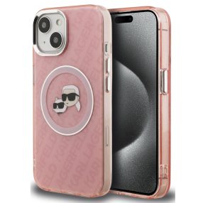   Karl Lagerfeld IML K&CH Heads Repeated Logo iPhone 15 MagSafe kompatibilis hátlap tok, rózsaszín