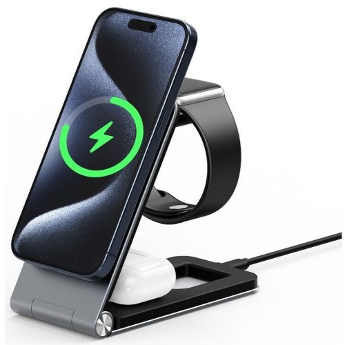 Duzzona W22 3in1 wireless töltő állomás, MagSafe kompatibilis, 15W. fekete