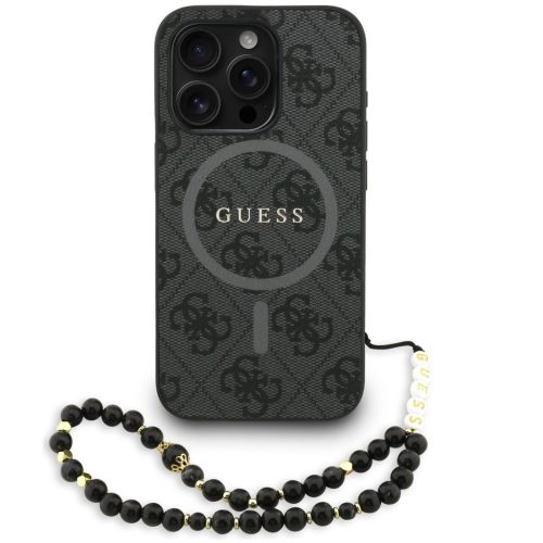 Guess PU Leather 4G Colored Ring Strap Apple iPhone 15 Pro Max MagSafe tok fekete színű karpánttal, fekete