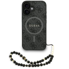   Guess PU Leather 4G Colored Ring Strap Apple iPhone 16 MagSafe tok fekete színű karpánttal, fekete