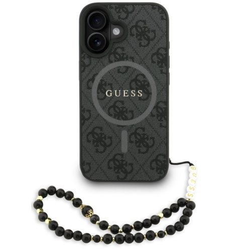Guess PU Leather 4G Colored Ring Strap Apple iPhone 16 MagSafe tok fekete színű karpánttal, fekete