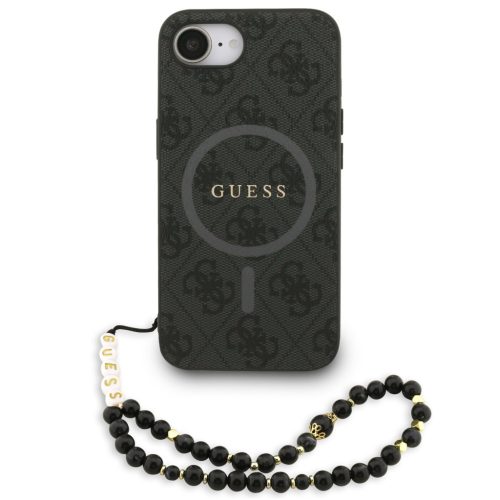 Guess PU Leather 4G Colored Ring Strap Apple iPhone 16e MagSafe tok fekete színű karpánttal, fekete-arany