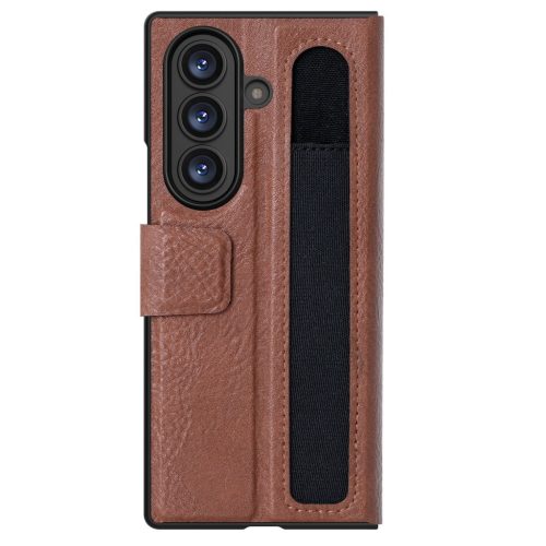 Nillkin Aoge Samsung Galaxy Z Fold 7 bőr mágneses oldalra nyíló tok, S Pen tartóval, barna