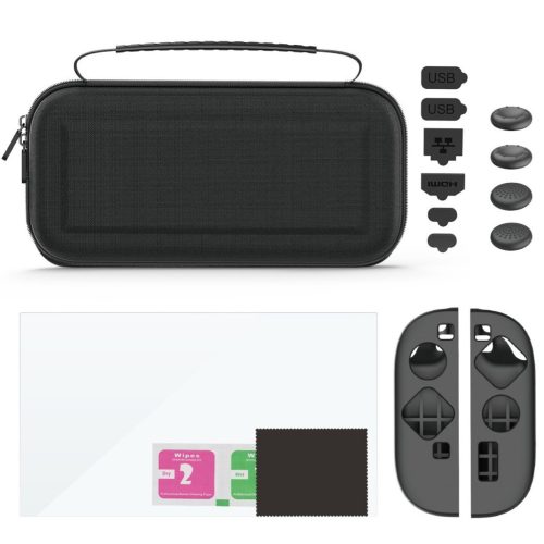 iPega SW2125 Nintendo Switch 2 kompatibilis szett, védőtok, kijelző védő üvegfólia, védőburkolatok, fekete
