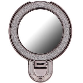   Kör alakú tükrös telefontartó kitámasztóval, csillámos fekete