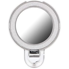   Kör alakú tükrös telefontartó kitámasztóval, csillámos ezüst