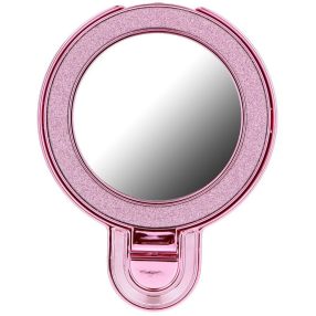   Kör alakú tükrös telefontartó kitámasztóval, csillámos rózsaszín