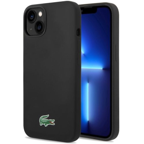 Lacoste Liquid Silicone Microfiber Croc Logo MagSafe iPhone 13 / 14 / 15 szilikon tok, fekete