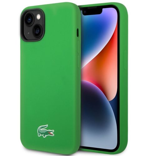 Lacoste Liquid Silicone Microfiber Croc Logo MagSafe iPhone 13 / 14 / 15 szilikon tok, zöld