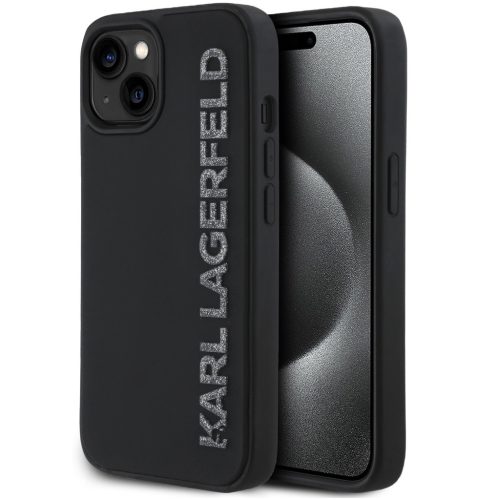 Karl Lagerfeld 3D Rubber Glitter Logo iPhone 13 csillámos hátlap tok, fekete