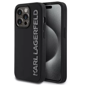   Karl Lagerfeld 3D Rubber Glitter Logo iPhone 14 Pro csillámos hátlap tok, fekete