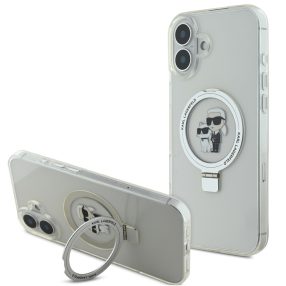   Karl Lagerfeld Ringstand Karl and Choupette iPhone 16 MagSafe tok kitámasztóval, fehér