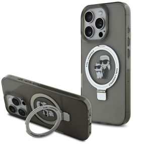   Karl Lagerfeld Ringstand Karl and Choupette iPhone 16 Pro MagSafe tok kitámasztóval, fekete