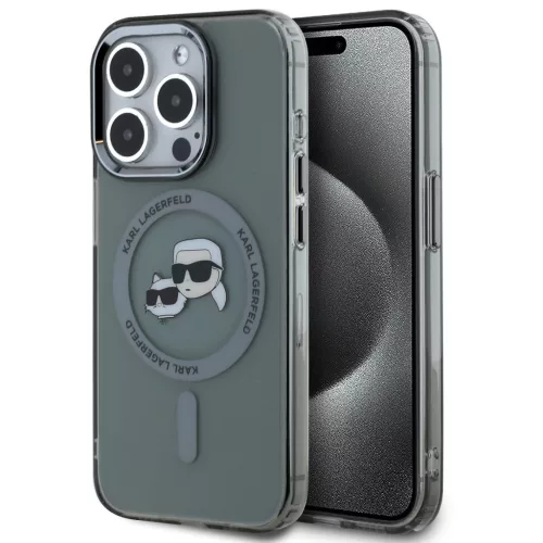 Karl Lagerfeld IML K&CH Heads Metal Frame iPhone 15 Pro MagSafe tok kameravédő peremmel, fekete