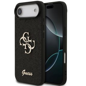   Guess PU Fixed Glitter 4G Metal Logo Apple iPhone Air (2025) hátlap tok, fekete