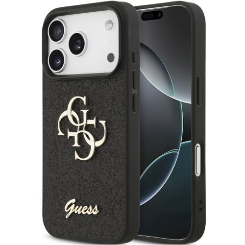 Guess PU Fixed Glitter 4G Metal Logo Apple iPhone 17 Pro hátlap tok, fekete