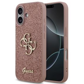   Guess PU Fixed Glitter 4G Metal Logo Apple iPhone 17 hátlap tok, rózsaszín