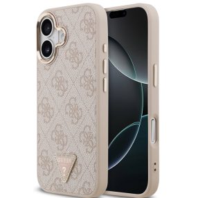   Guess PU Leather 4G Triangle Logo Gold Frame Apple iPhone 17 MagSafe hátlap tok, rózsaszín