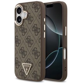   Guess PU Leather 4G Triangle Logo Gold Frame Apple iPhone 17 MagSafe hátlap tok, barna