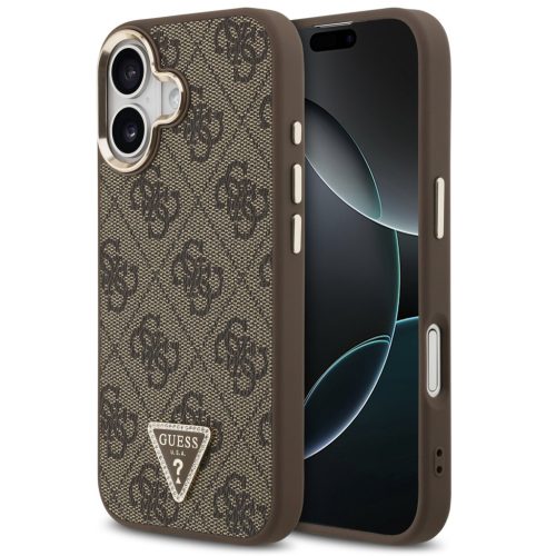 Guess PU Leather 4G Triangle Logo Gold Frame Apple iPhone 17 MagSafe hátlap tok, barna