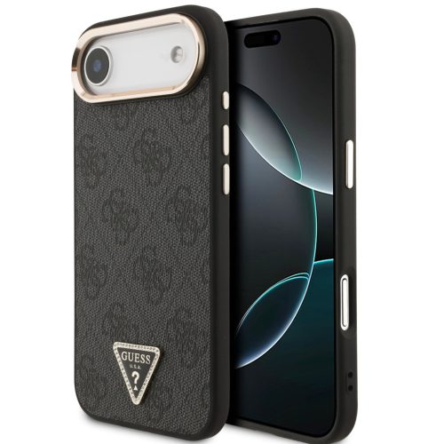 Guess PU Leather 4G Triangle Logo Gold Frame Apple iPhone Air (2025) MagSafe hátlap tok, fekete