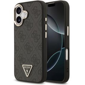   Guess PU Leather 4G Triangle Logo Gold Frame Apple iPhone 17 MagSafe hátlap tok, fekete