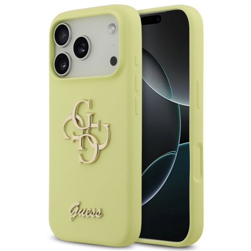 Guess Liquid Silicone 4G Metal Logo Apple iPhone 17 Pro hátlap tok, sárga
