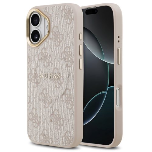 Guess PU Leather 4G Gold Frame Apple iPhone 17 MagSafe hátlap tok, rózsaszín