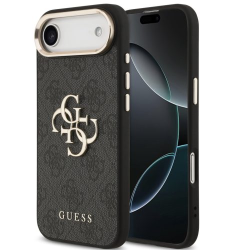 Guess PU Leather 4G Metal Logo Gold Frame Apple iPhone Air (2025) MagSafe hátlap tok, fekete