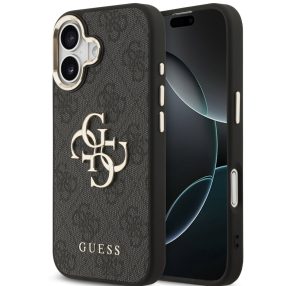  Guess PU Leather 4G Metal Logo Gold Frame Apple iPhone 17 MagSafe hátlap tok, fekete
